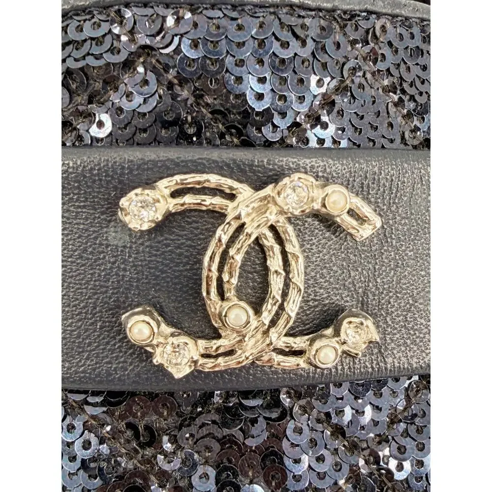 Chanel Navy Black Sequin CC Logo Slipper Loafer Flats Shoes Size 37 EU 6.5